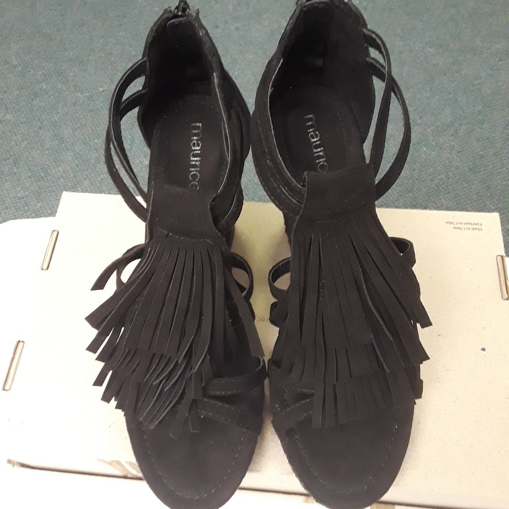 Black Fringe Platform Sandals
